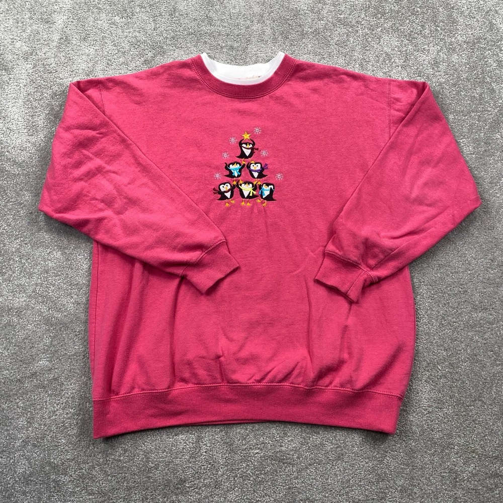 Vintage M&C Sportswear Penguins Snowflakes Sweatshirt Women's Size L‎ Pink